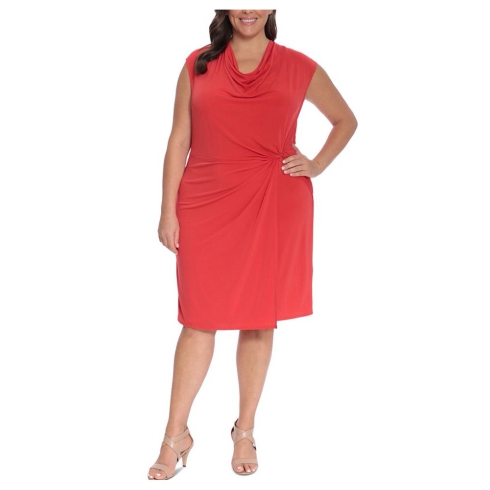 NEW London Times Cowl Neck Faux Wrap Sheath Dress